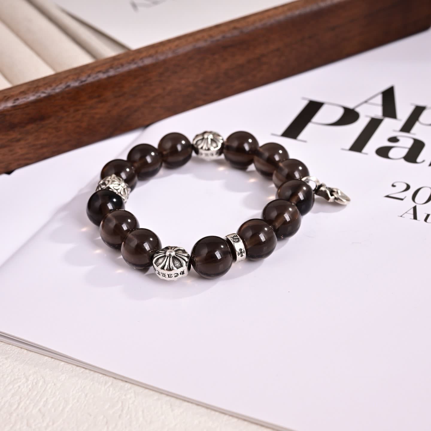 Chrome Hearts ONESESTY Black Agate Bracelet with Silver Accents